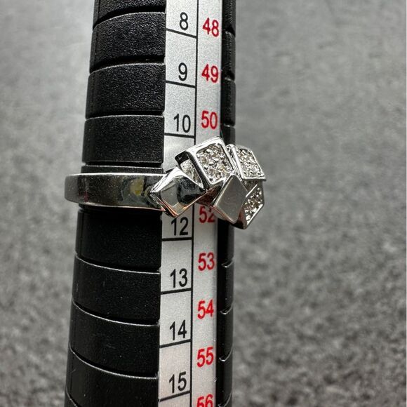 NIB Pretty Bird Modern Geometric Pave Crystal CZ Silver tone Stack Ring Sz 5.75 - Picture 8 of 10
